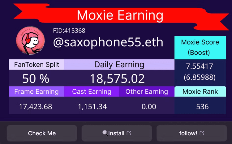 Moxie Earning dashboard